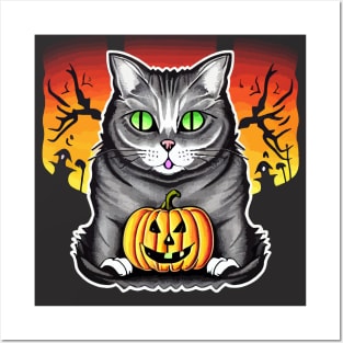 Spooky Halloween Cat Posters and Art